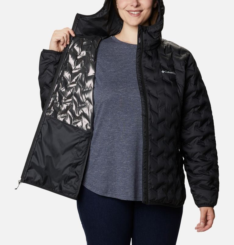 Women's Columbia Delta Ridge Hooded Down Jackets Black | Plus Size CA-U813C